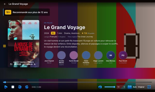Écran de pause avec fiche du film